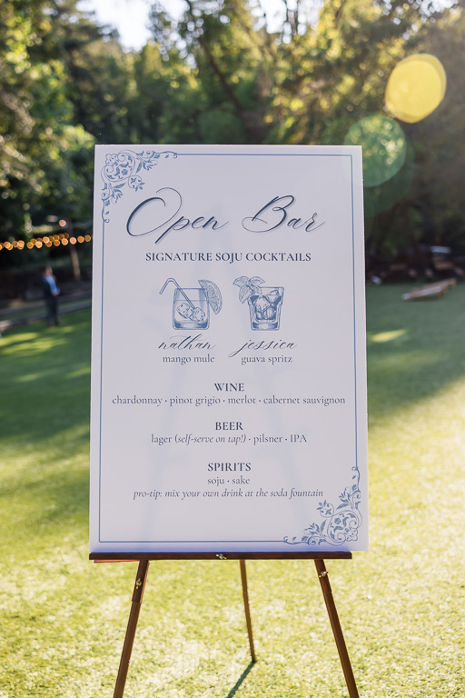 wedding reception open bar signage
