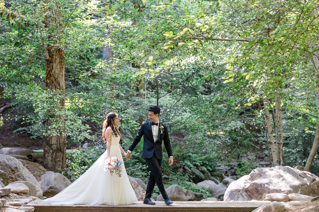 Saratoga Springs wedding portrait on wooden bridge