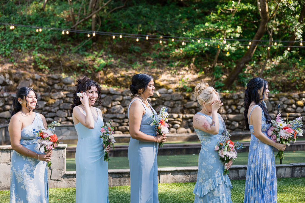 bridesmaids being emotional during ceremony