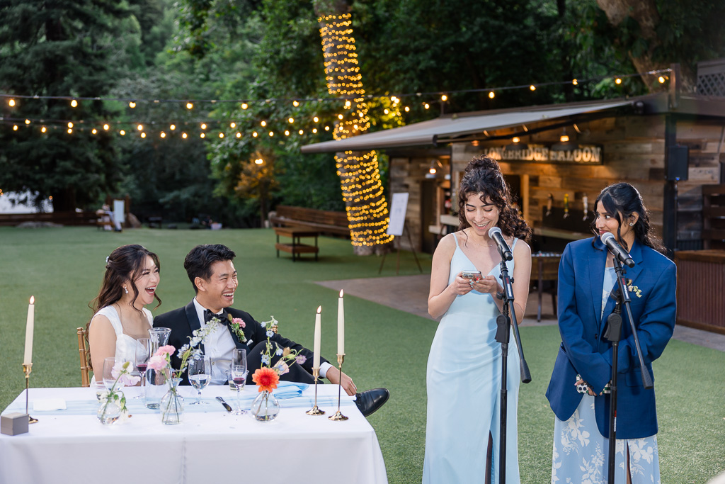 outdoor wedding reception speeches at Saratoga Springs