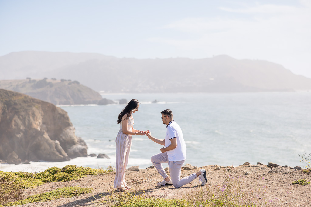 Mori Point Pacifica surprise proposal on the cliffs overlooking the ocean