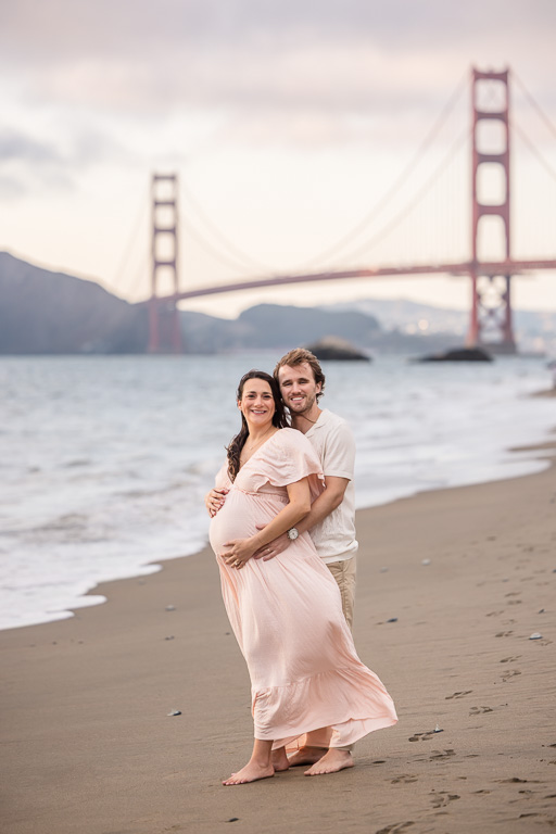 soft romantic Golden Gate Bridge maternity photo shoot