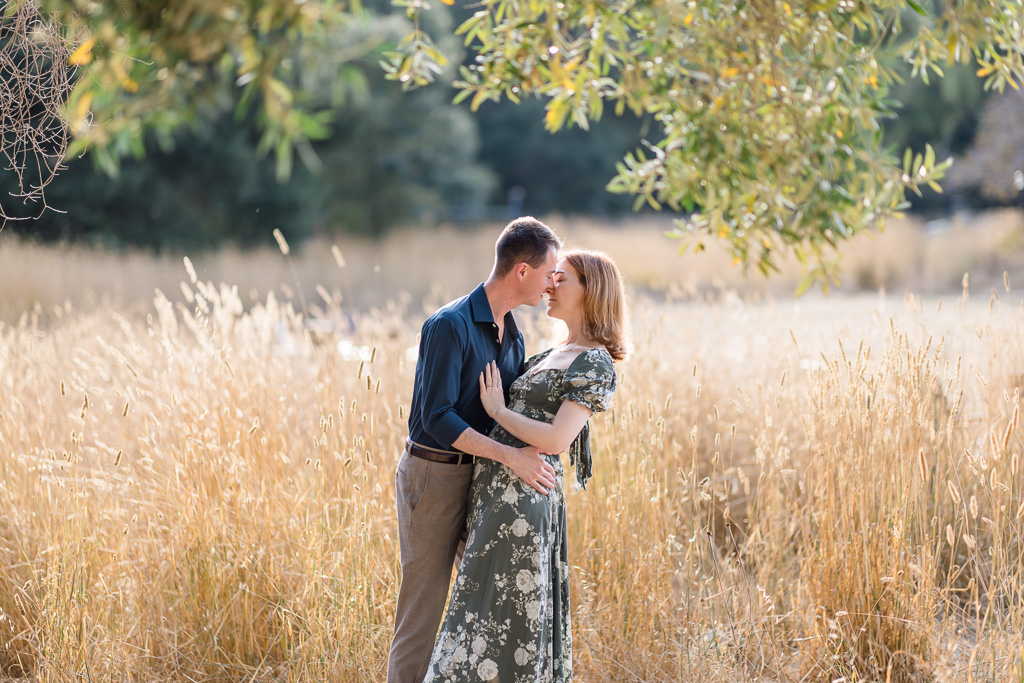 engagement shoot in a yellow grassy field