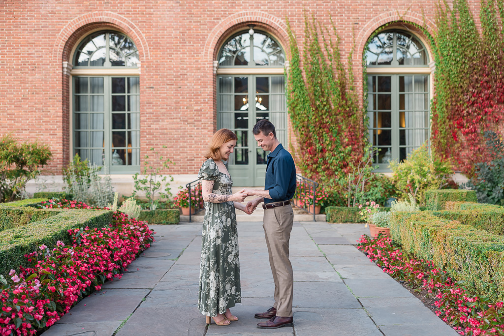 engagement ceremony at Filoli Gardens by the mansion