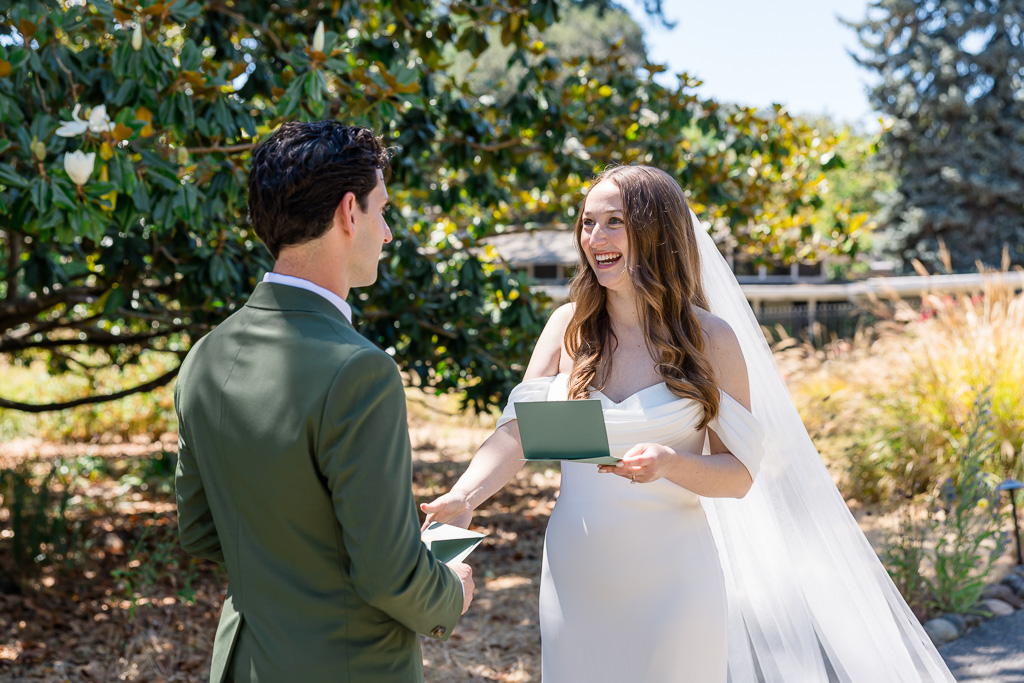 private vows exchange in gardens under trees