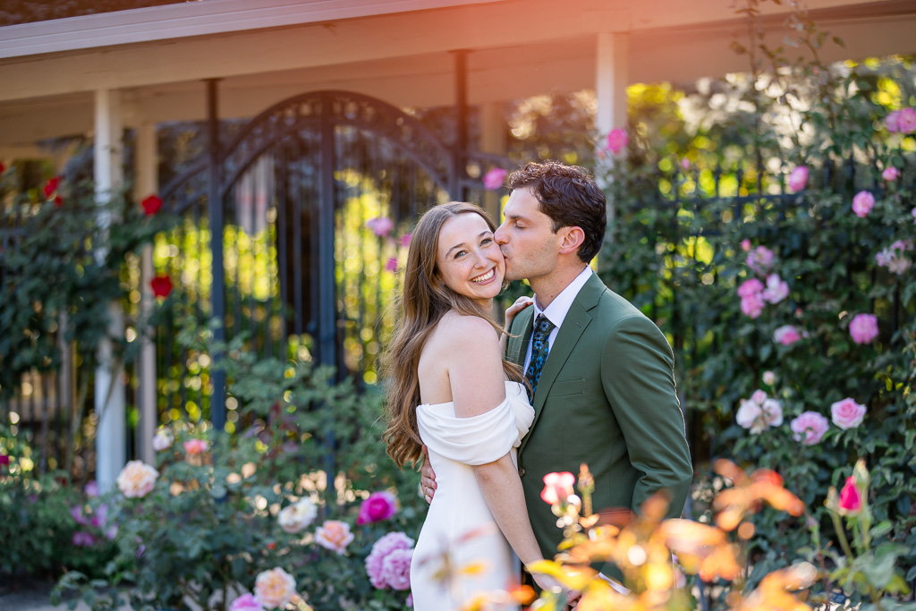 newlywed portraits in the flower garden at the Marin Art & Garden Center