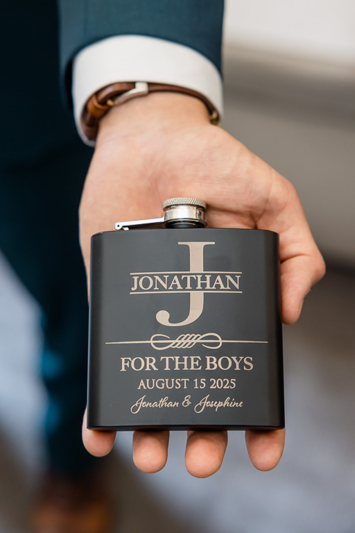 custom monogrammed black flask for groomsman gifts