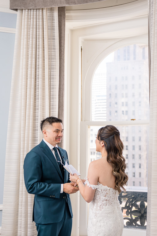 bride delivering private vows to her groom