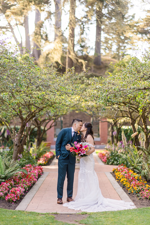outdoor wedding day portrait of the bride and groom