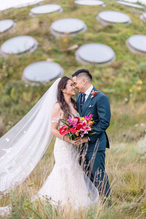 California Academy of Sciences living roof wedding portrait