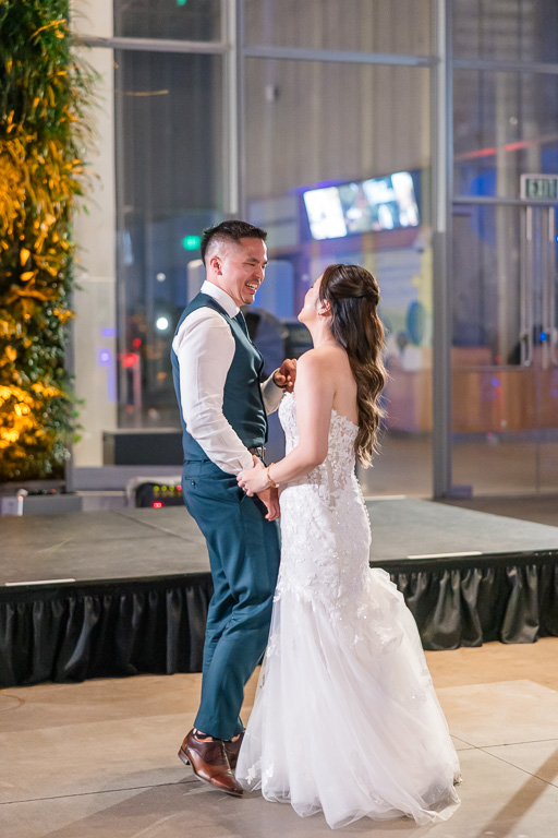 bride and groom dancing at the end of the night