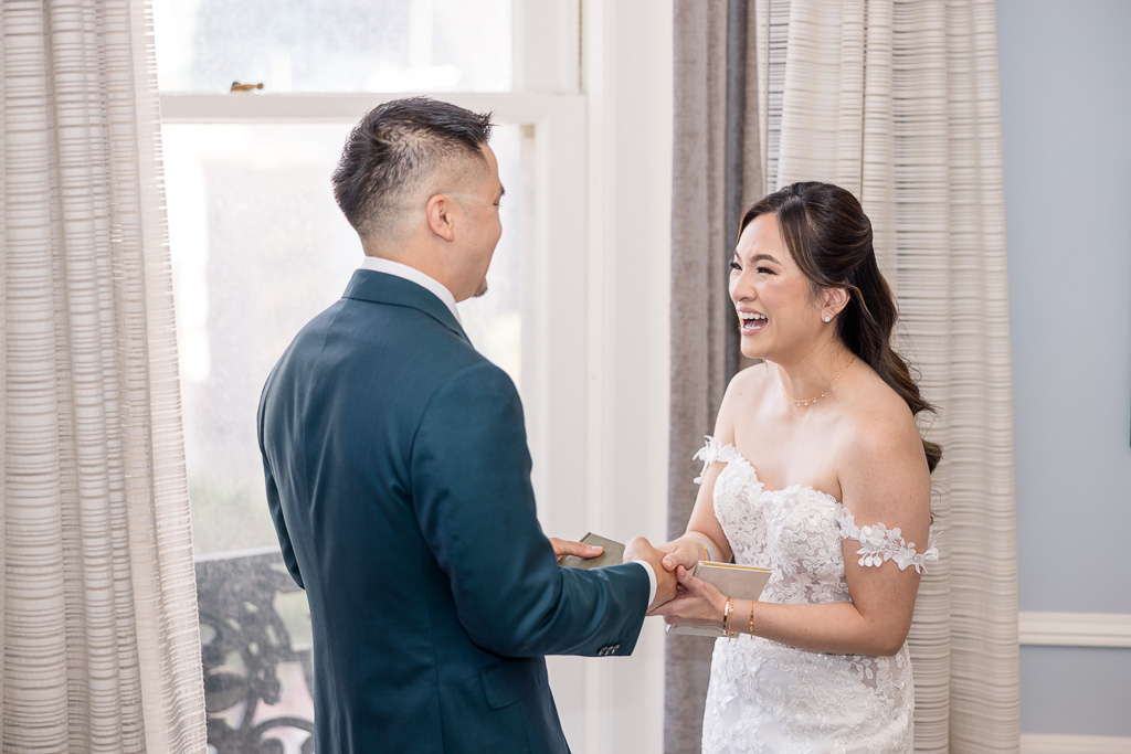 bride and groom having a moment together