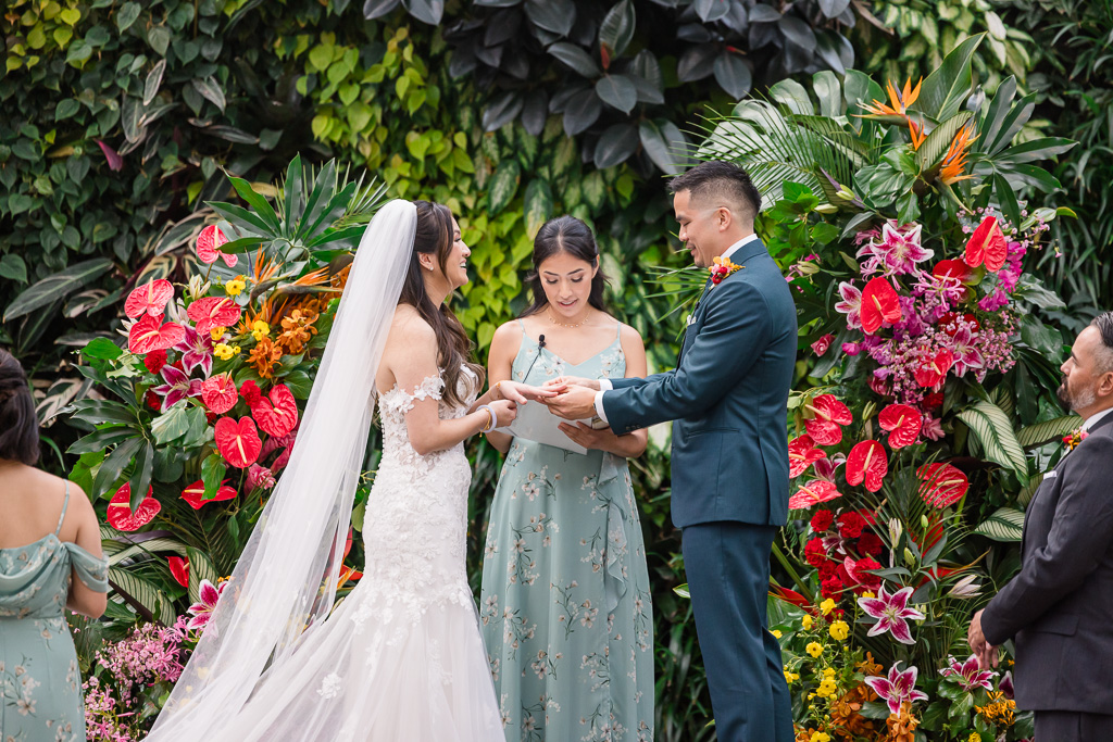ring exchange during wedding ceremony at the Piazza