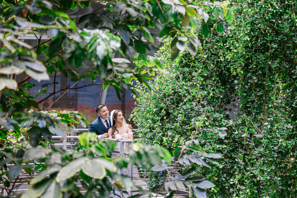 wedding portrait of the bride and groom in the rainforest