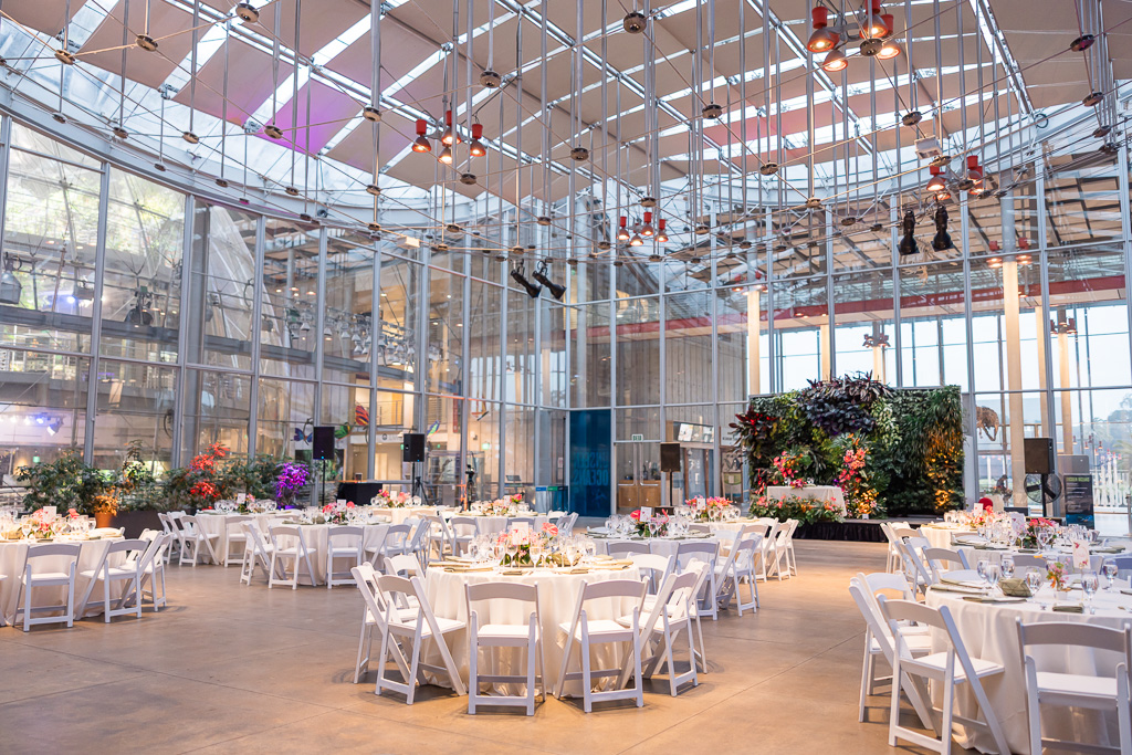 Cal Academy indoor reception setup in the Piazza