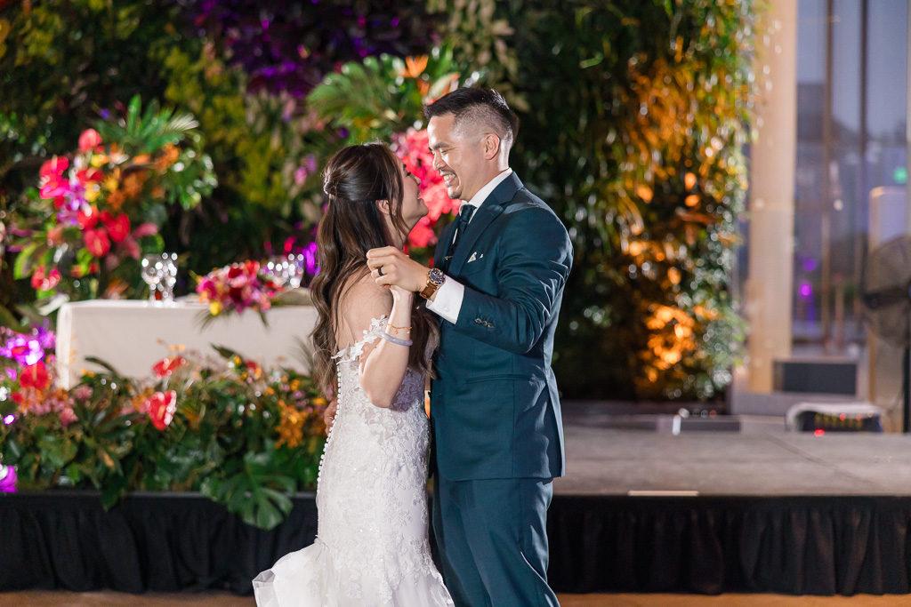 first dance at the Cal Academy with living wall as backdrop