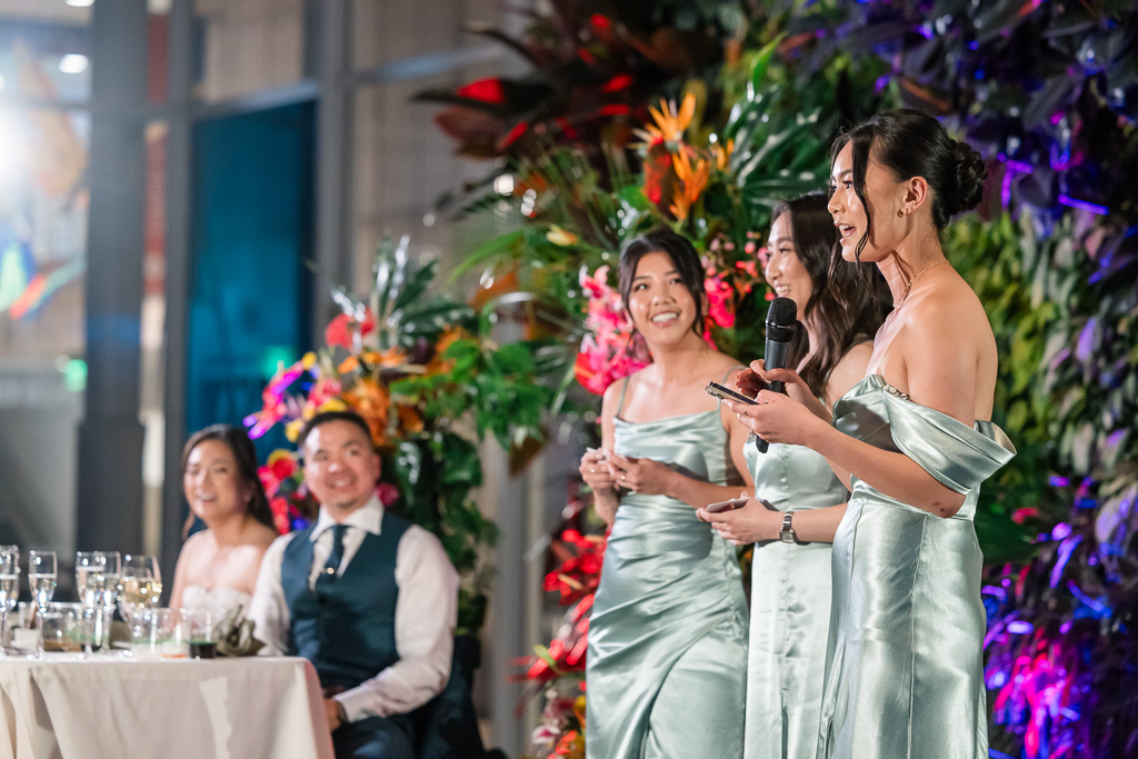 bridesmaids giving a speech together