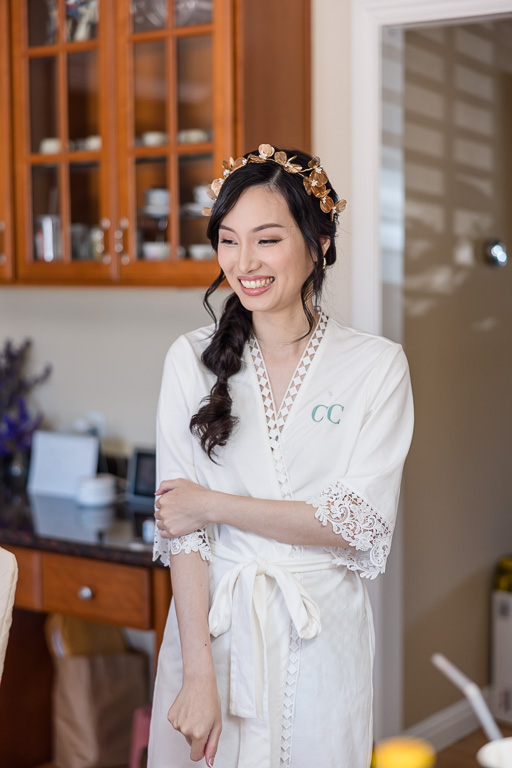 bride in robe at home
