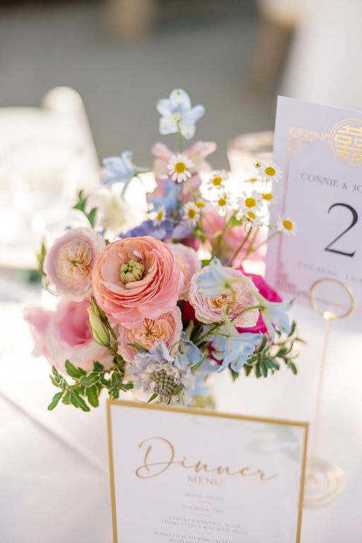 soft pastel colored floral table centerpieces
