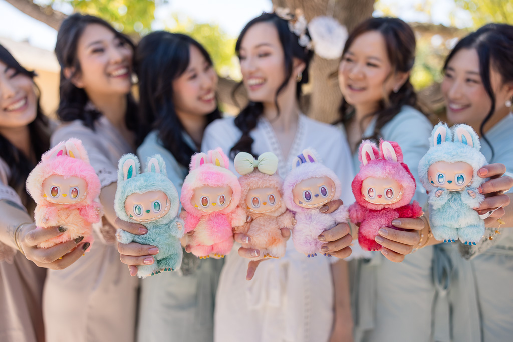 bride with her squad and their labubus