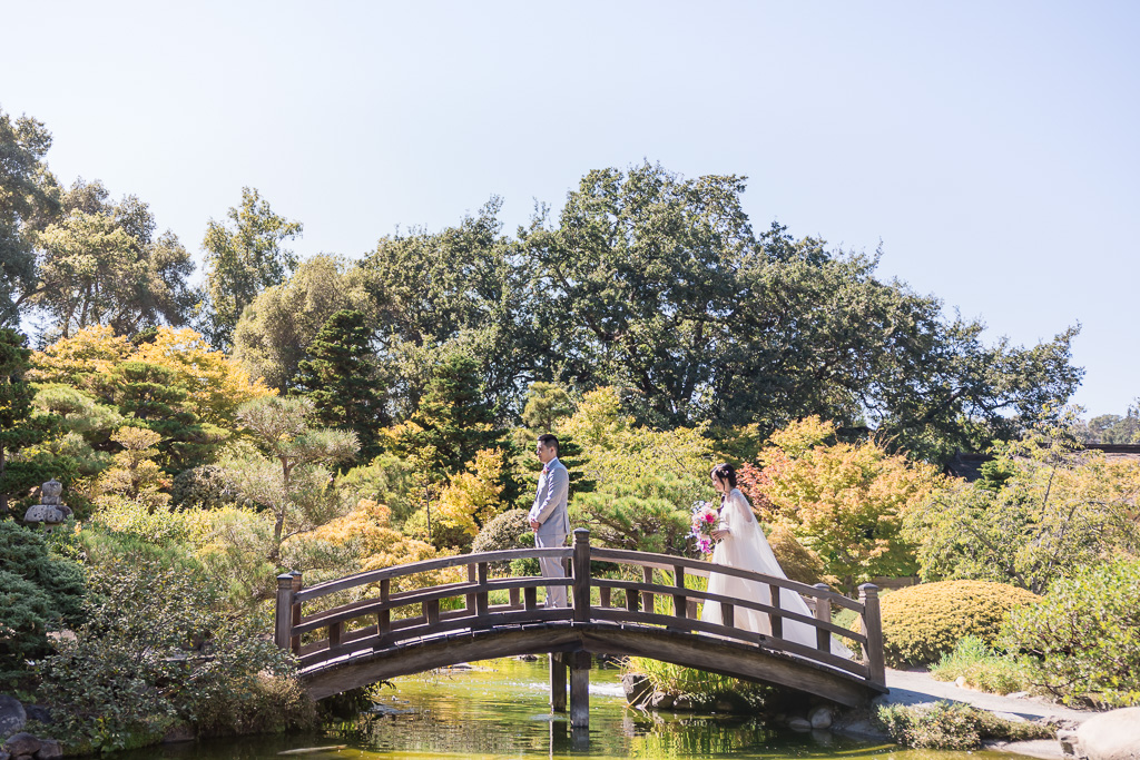 first look on the wooden arch bridge at Hakone Gardens