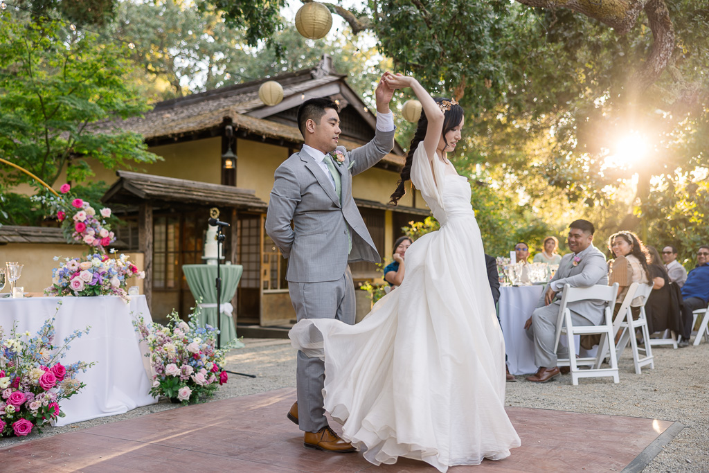 first dance at Hakone Gardens outdoor during golden hour