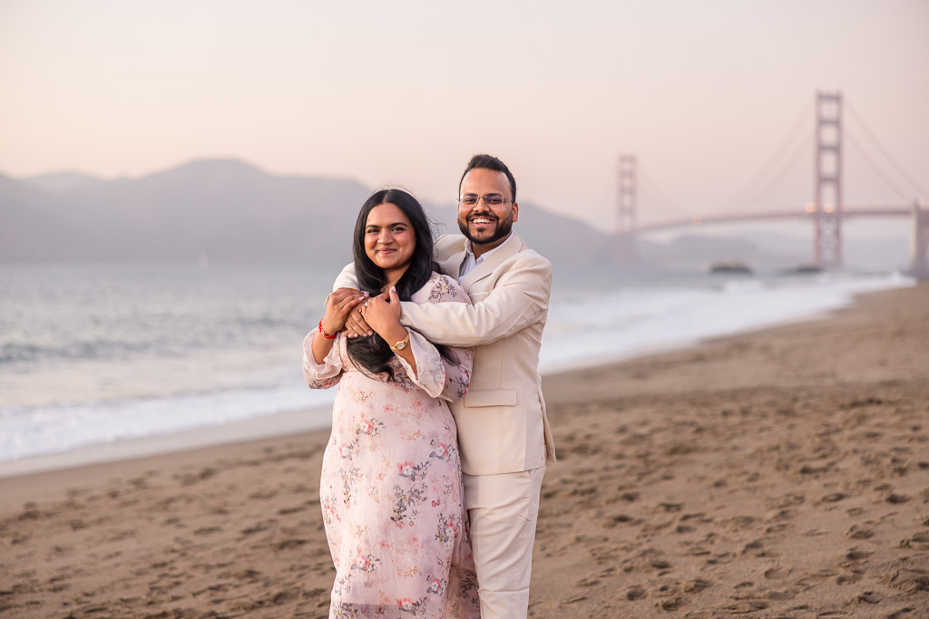Baker Beach engagement photos at dusk