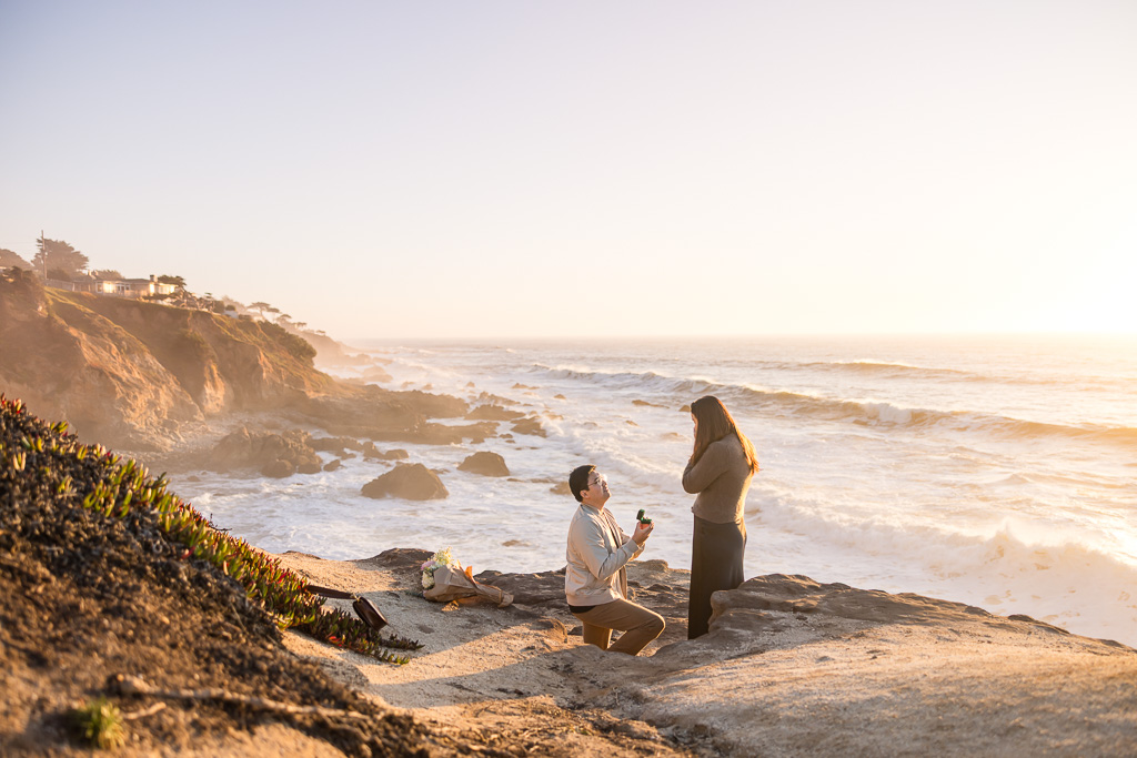 epic coastal cliff golden sunset surprise engagement proposal