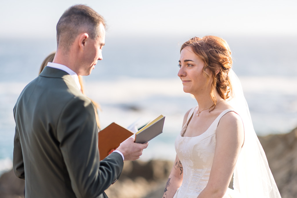 Partington Cove Big Sur elopement groom reading personal vows