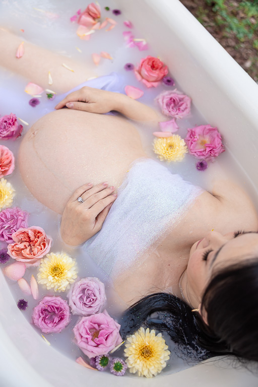 outdoor milk bath floral maternity photo