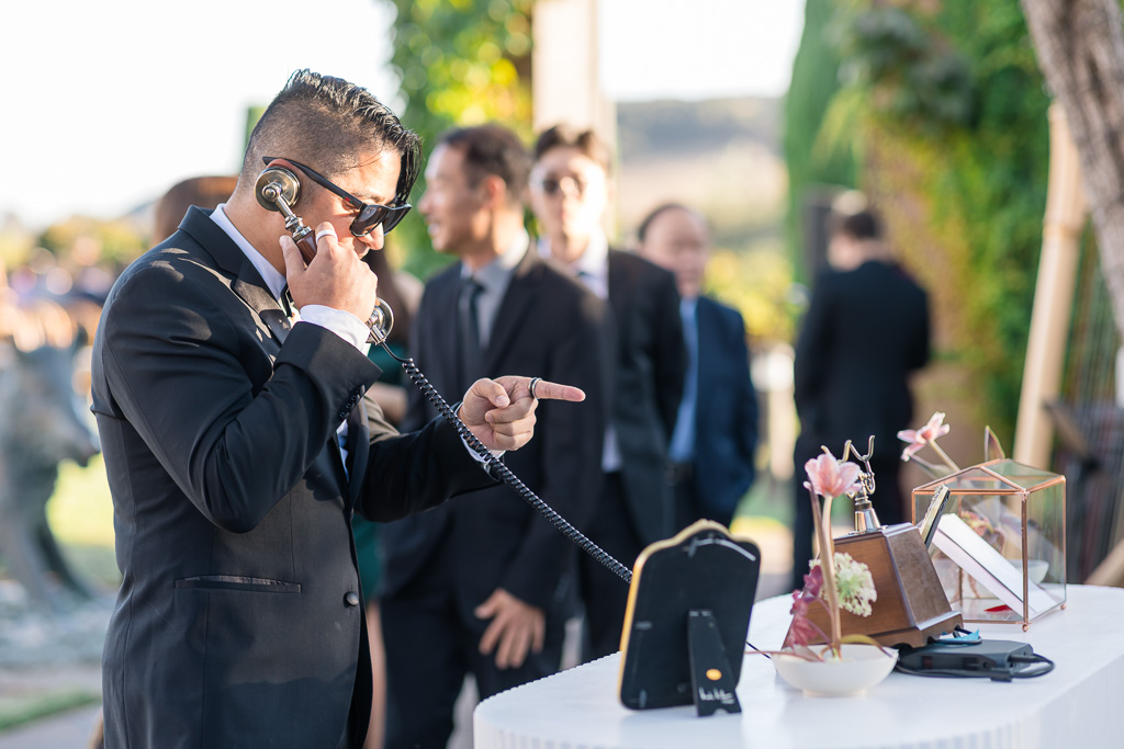 guest leaving a video message on the retro style phone