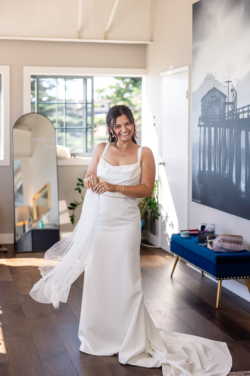 the beautiful bride in her wedding dress