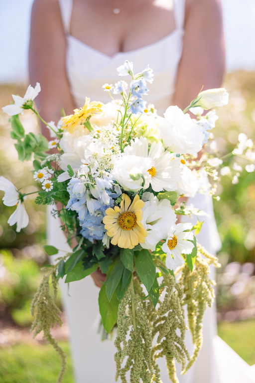 homemade DIY bridal bouquet being held by the bride