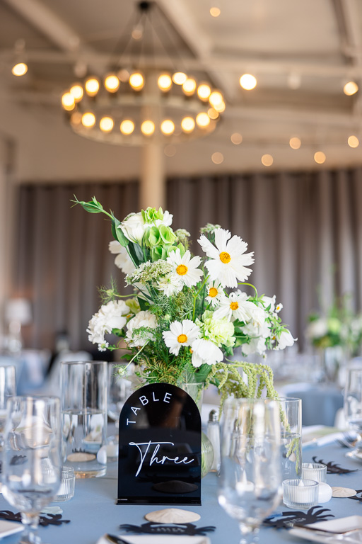 reception tables and decor at Mavericks House