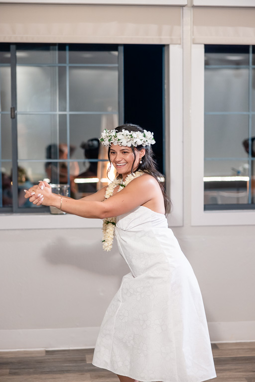bride Hula dancing with flower crown