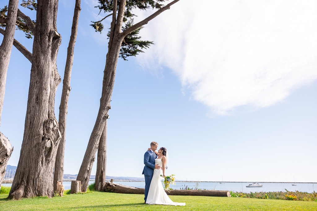 wide shot of the bride and groom at Mavericks House