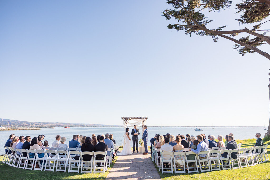 faraway shot during the middle of the wedding ceremony at Mavericks House