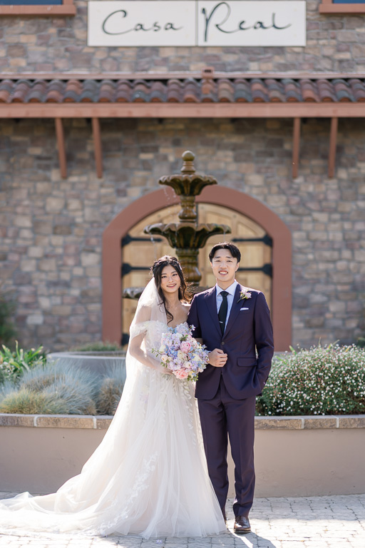 Casa Real at Ruby Hill Winery wedding portrait at the fountain