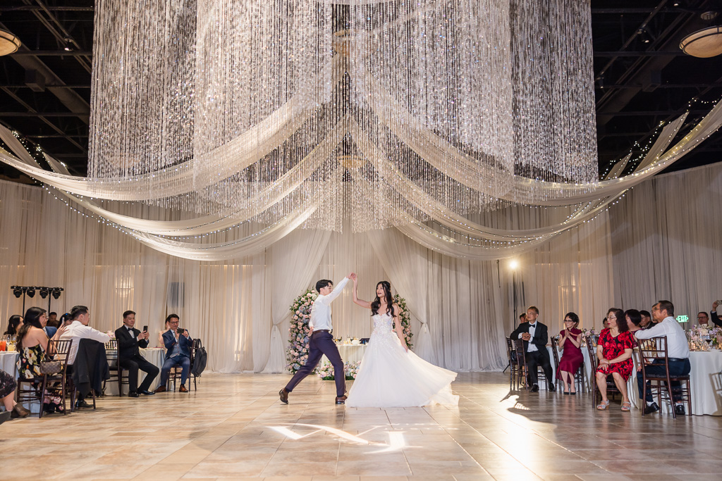 First dance under crystal chandelier