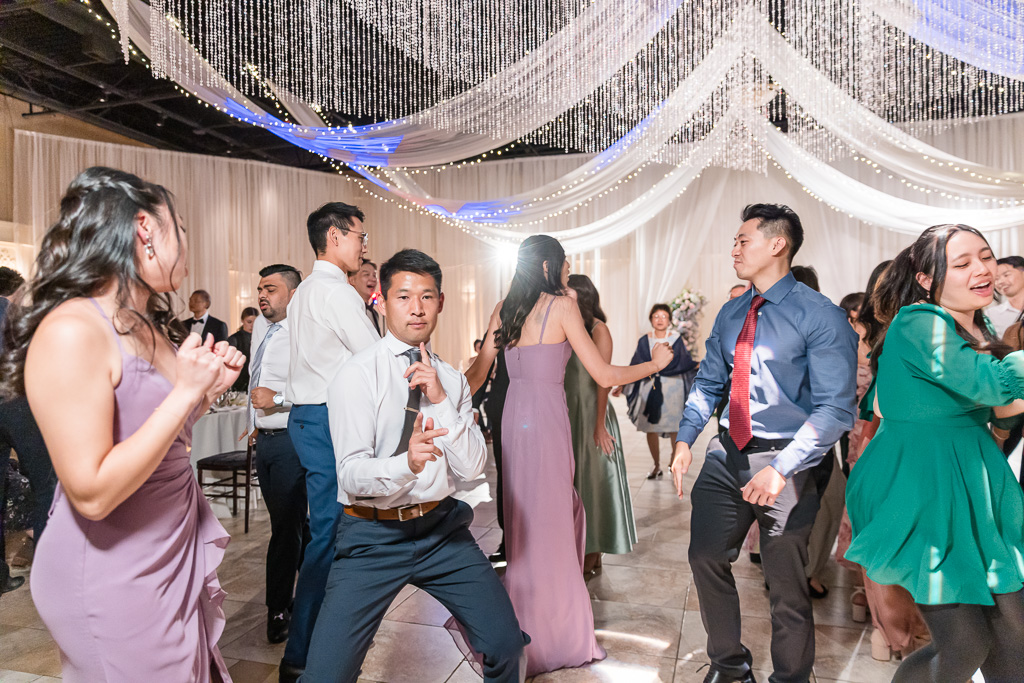 Wedding guests dancing at reception