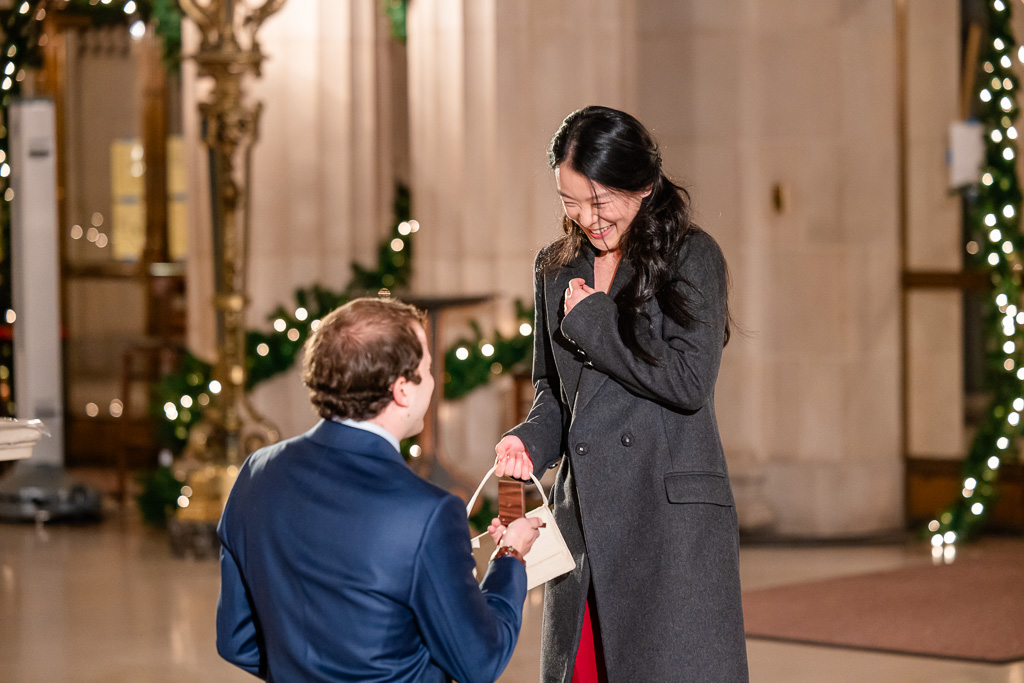 surprise proposal inside the War Memorial Opera House in the lobby