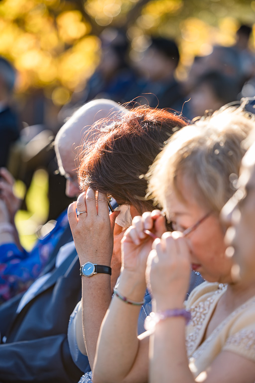 several guests crying during the wedding ceremony