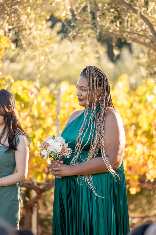 a bridesmaid tearing up