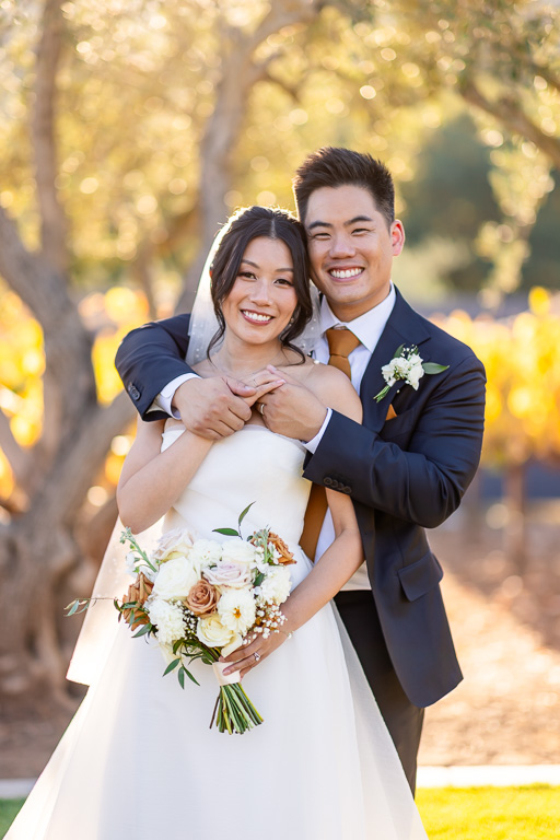 bride and groom at MOHI Ranch in the fall