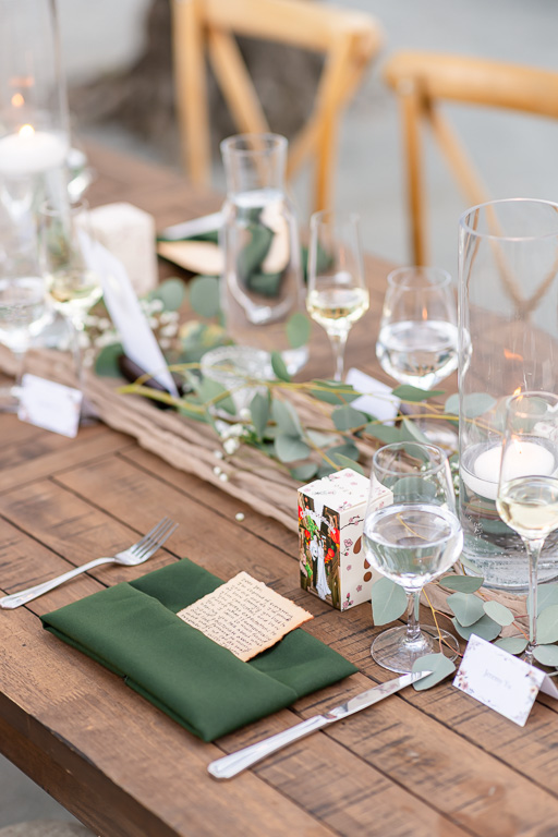 brown and green themed reception tables