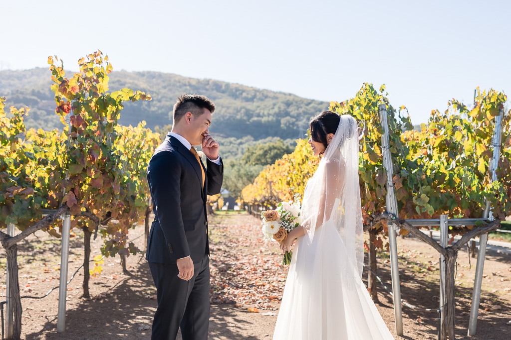 a cute first look moment at MOHI Ranch