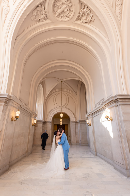 San Francisco City Hall first kiss after civil ceremony on the fourth floor