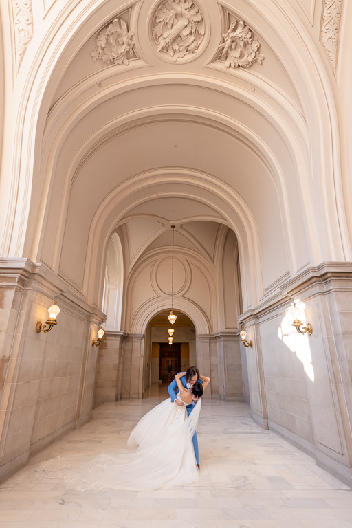 dip and kiss at SF City Hall on the fourth floor