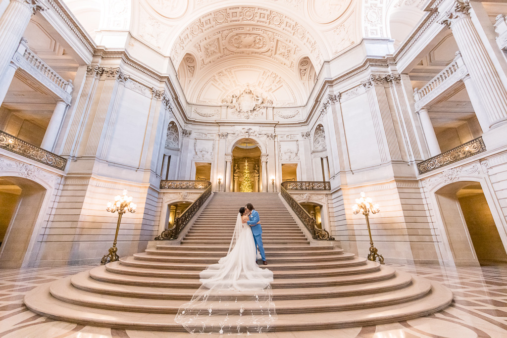 SF City Hall grand staircase wedding portrait