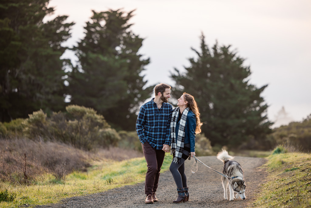 engagement photos wearing plaid tops